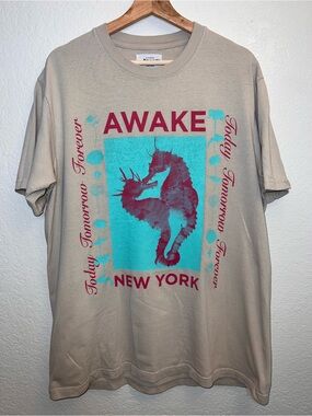 Awake NY Khaki Seahorse T-shirt Size Large